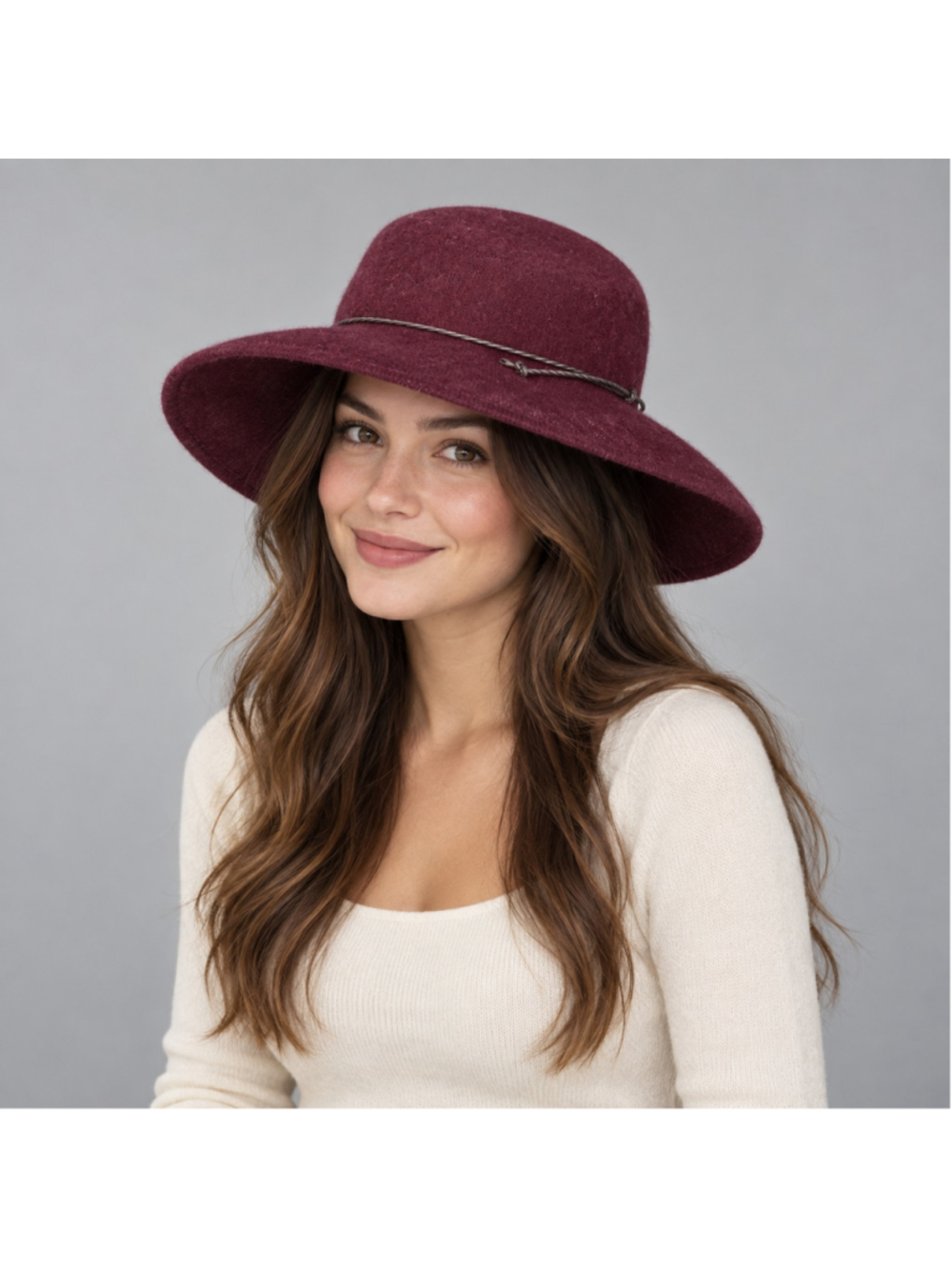Four Buttons Burgundy Wide Brim Boho Hat | One Size NWT